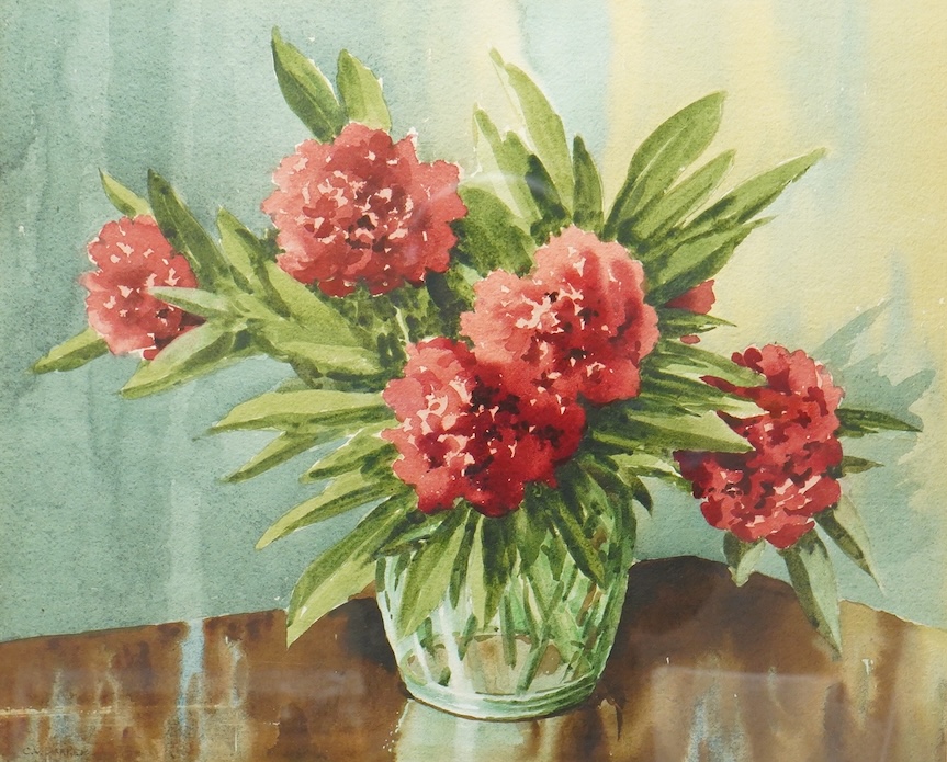 Cyril Victor Parker (1907-1983), ‘Peonies’, signed, at the mall galleries exhibition label verso, watercolour, 45 x 55cm